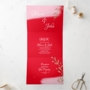 Wunderschöne Weihnachtsfeier Rose Gold Sprigs Red Dreifach Gefaltete Einladung