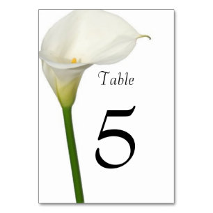 Wunderschöne weiße Calla-Lilien-Hochzeit Tischnummer