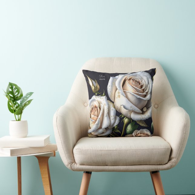 Wunderschöne weiße Rosen mit goldenen Details Kissen (Stuhl )