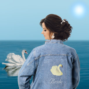 Wunderschöne weiße Schwan-Braut Jeansjacke