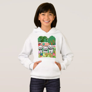 Wunderschöne weiße Welpen umgeben von Blume Park Hoodie