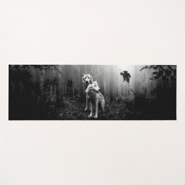 Wunderschöne Wölfe Schwarz und Weiß Leaf uns allei Yogamatte (Vorderseite (Horizontal))