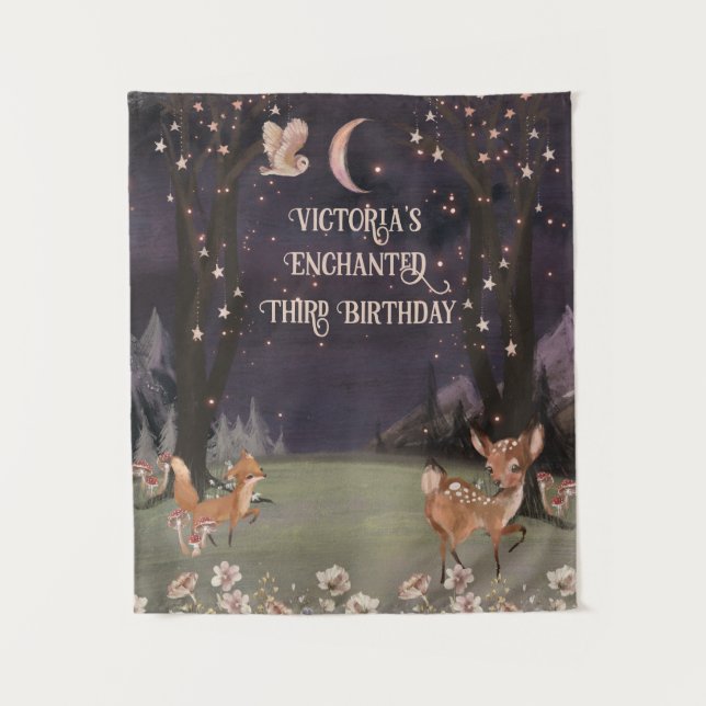Wunderschöne Woodland Moonlight Babydusche Wandteppich (Vorderseite)