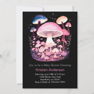 Wunderschöne Woodland Pink Mushroom Girl Babydusch Einladung