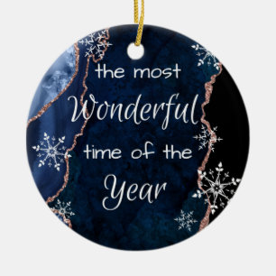 Wunderschöne Zeit Eleganter Blue Gold Glitzer Keramik Ornament