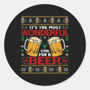 Wunderschöne Zeit für ein Bier hässlich Weihnachts Runder Aufkleber