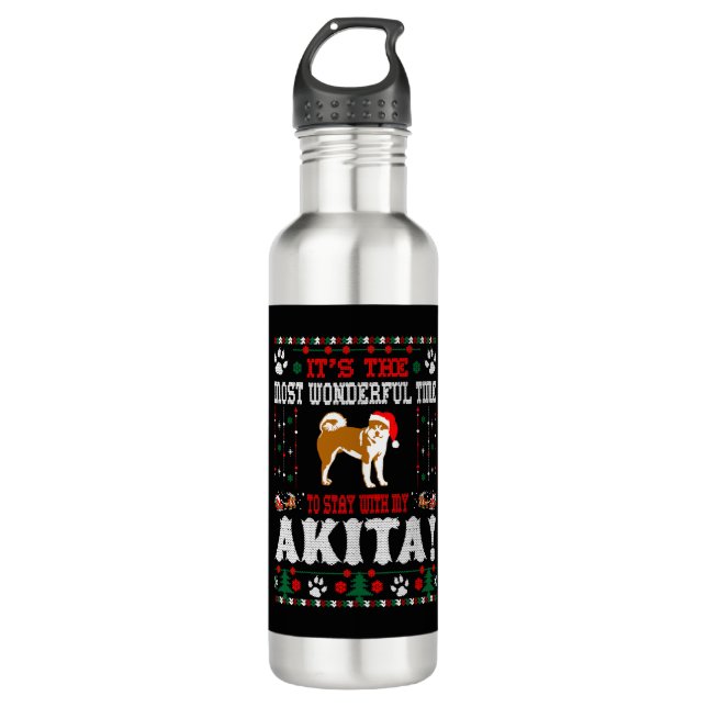 Wunderschöne Zeit mit Akita Weihnachten hässlich S Edelstahlflasche (Vorderseite)