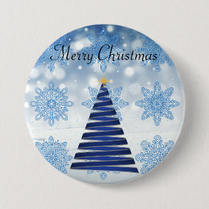 Wunderschöner Blauer Weihnachtsbaum, Schneeflocke Button