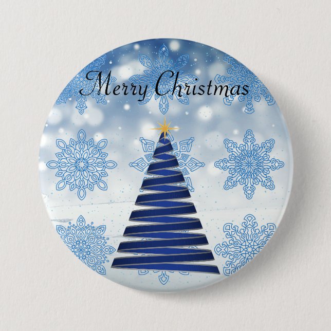 Wunderschöner Blauer Weihnachtsbaum, Schneeflocke Button (Vorderseite)