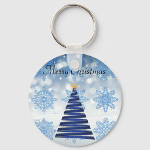 Wunderschöner Blauer Weihnachtsbaum, Schneeflocke Schlüsselanhänger