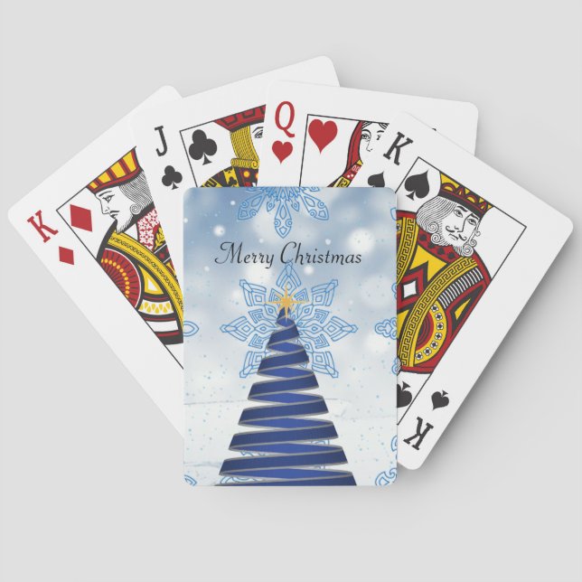 Wunderschöner Blauer Weihnachtsbaum, Schneeflocke Spielkarten (Rückseite)