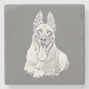 Wunderschöner Bleistift Belgischer Malinois Marmor Steinuntersetzer