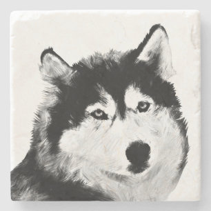 Wunderschöner Blk & Wht sibirischer Husky-Marmor-U Steinuntersetzer