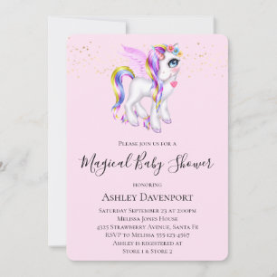 Wunderschöner Einhorn mit Regenbogenmähne Baby Sho Einladung