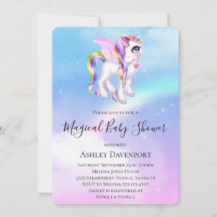 Wunderschöner Einhorn mit Regenbogenmähne Baby Sho Einladung