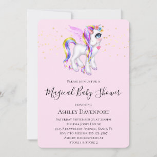 Wunderschöner Einhorn mit Regenbogenmähne Baby Sho Einladung