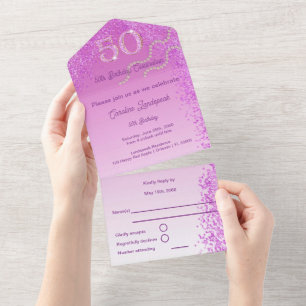 Wunderschöner fallender rosa Glitter 50. Geburtsta All In One Einladung
