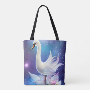 Wunderschöner Fantasy White Swan mit Blume Tasche