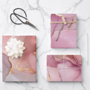 Wunderschöner goldener abstrakter rosafarbener Bra Geschenkpapier Set