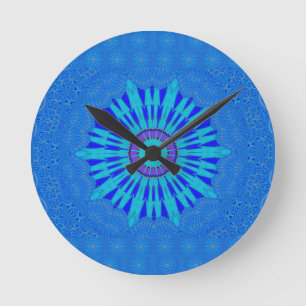 Wunderschöner königsblauer Mandala-Kunstprint Runde Wanduhr