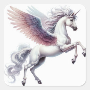 Wunderschöner Pegasus mit Ombre-farbenen Flügeln Quadratischer Aufkleber