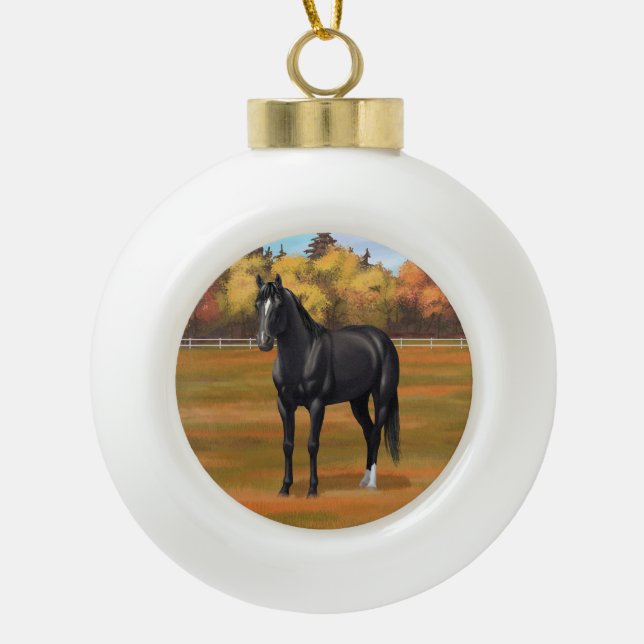 Wunderschöner Pferdehengst aus dem Schwarzen Viert Keramik Kugel-Ornament (Vorderseite)