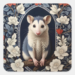Wunderschöner Possum William Morris inspirierte Bl Quadratischer Aufkleber