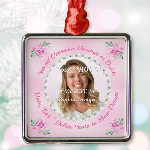 Wunderschöner rosa Schmuck mit FOTO oder Foto lösc Ornament Aus Metall