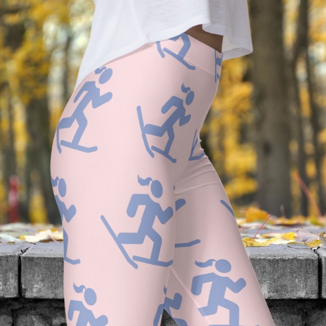 Wunderschöner rosa Schneeschuh, der Muster läuft Leggings (Womens Snowshoe Running on Pale Pink Leggings)