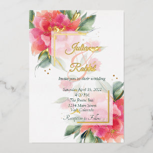 Wunderschöner Rosengarten Budget-Hochzeit Folieneinladung