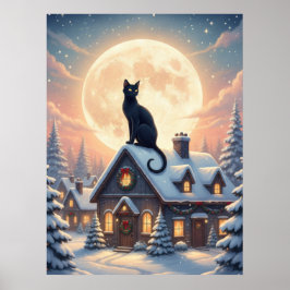Wunderschöner schwarzer Katzenposter, der in den W Poster