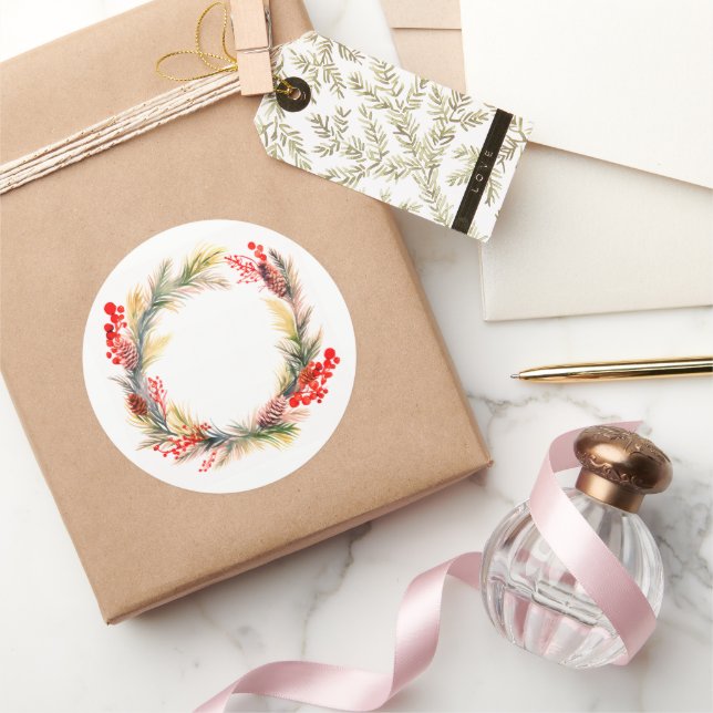 Wunderschöner Weihnachtskranz Runder Aufkleber (Schenken)