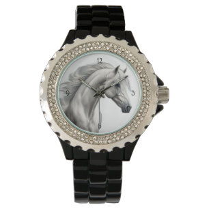 Wunderschöner weißer Pferdekopf Armbanduhr