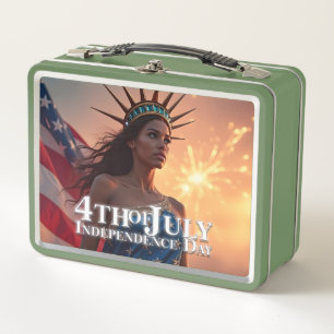 Wunderschönes 4. Juli Design - Feuerwerke & Freihe Metall Brotdose