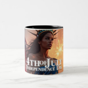 Wunderschönes 4. Juli Design - Feuerwerke & Freihe Zweifarbige Tasse