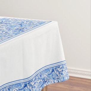 Wunderschönes blau-weißes florales Paisley-Kunstmu Tischdecke