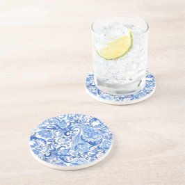 Wunderschönes blaues Floral Paisley Kunstmuster Sandstein Untersetzer