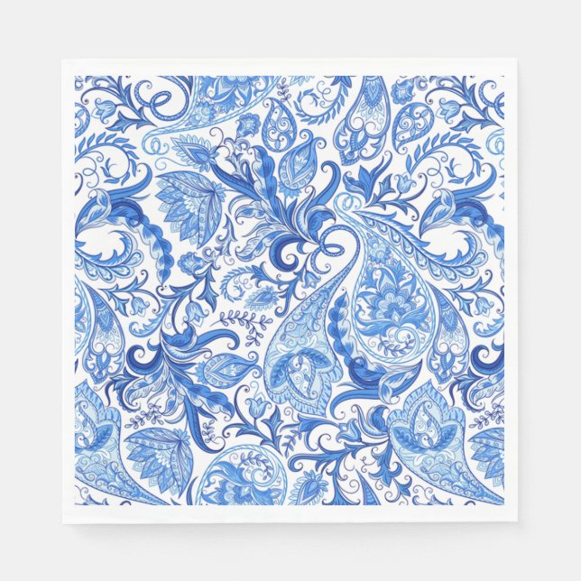Wunderschönes blaues Floral Paisley Kunstmuster Serviette (Vorderseite)