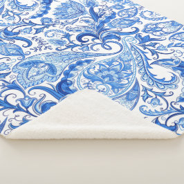 Wunderschönes blaues Floral Paisley Kunstmuster Sherpadecke