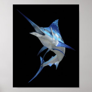 Wunderschönes Blaues Marlin-Angeln Kurzarm Poster
