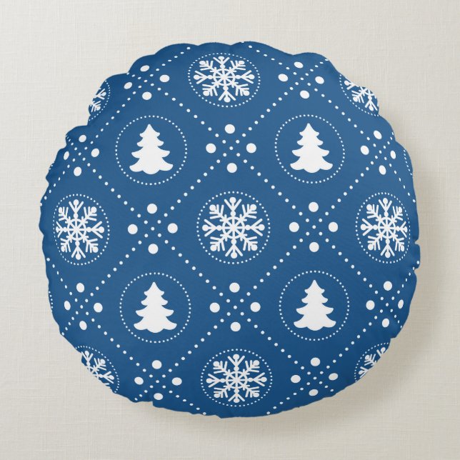 Wunderschönes blaues Weihnachtsmuster Rundes Kissen (Vorderseite)
