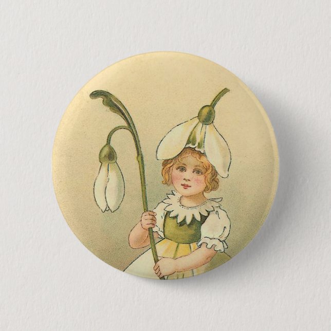 Wunderschönes Blumenmädchen Vintage Ostern Button (Vorderseite)