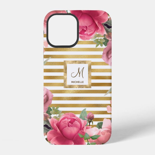 Wunderschönes Blumenmonogramm für Mädchen iPhone 12 Hülle (Rückseite)