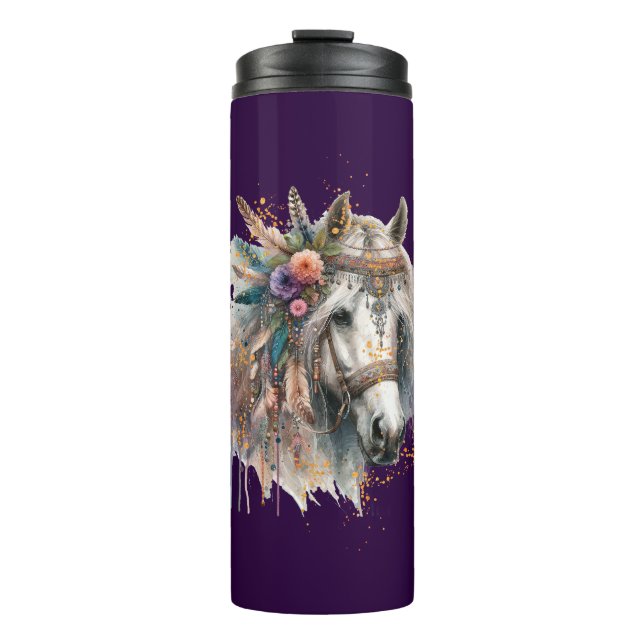 Wunderschönes Boho-Pferd Thermosbecher (Vorderseite)