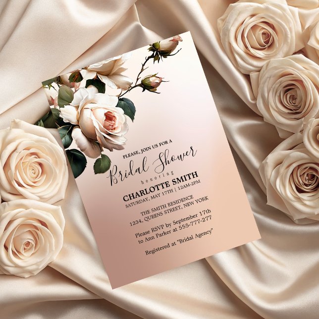 Wunderschönes Brautparty für die Rose von Rostbeig Einladung (Gorgeous Blush Beige Oil Rose Bridal Shower Invitation)