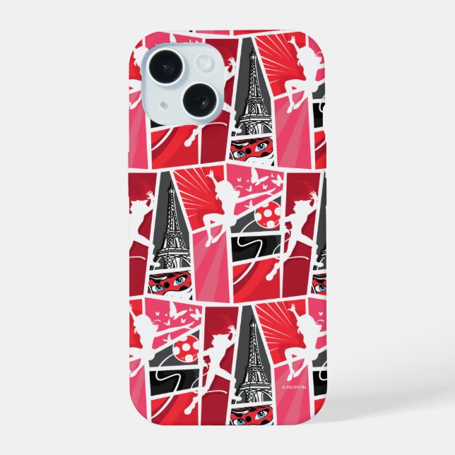 Wunderschönes Comic Ladybug Paris Pattern iPhone 15 Hülle (Rückseite)