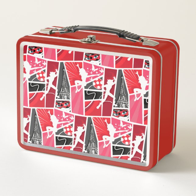 Wunderschönes Comic Ladybug Paris Pattern Metall Brotdose (Vorderseite)
