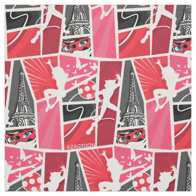 Wunderschönes Comic Ladybug Paris Pattern Stoff (Muster)