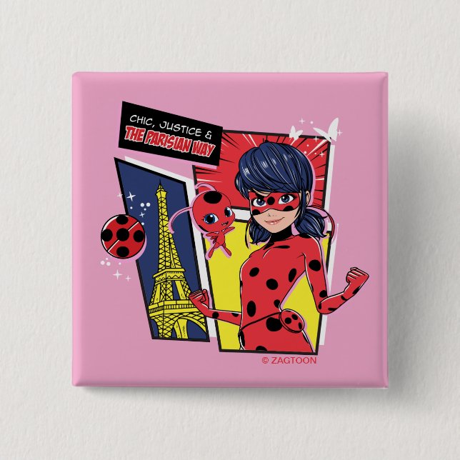 Wunderschönes Comic Ladybug Pariser Weg Button (Vorderseite)