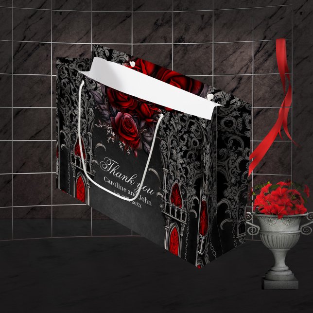 Wunderschönes dunkelgotisches Hochzeitsdesign Große Geschenktüte (Gothic design)